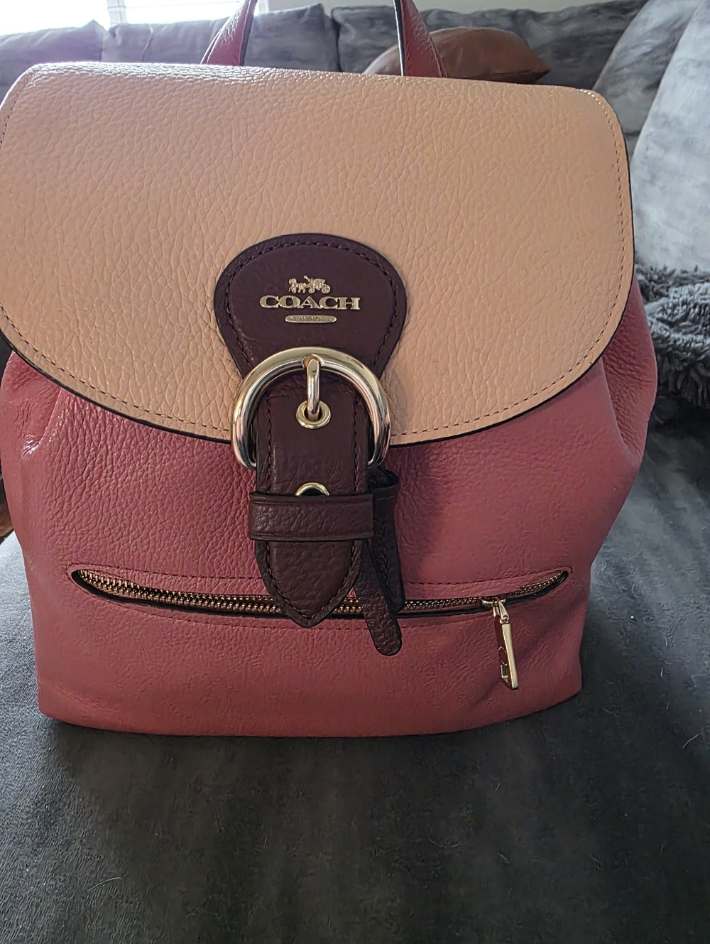 Rare Coach Pebbled Leather Color Block Draw String Backpack